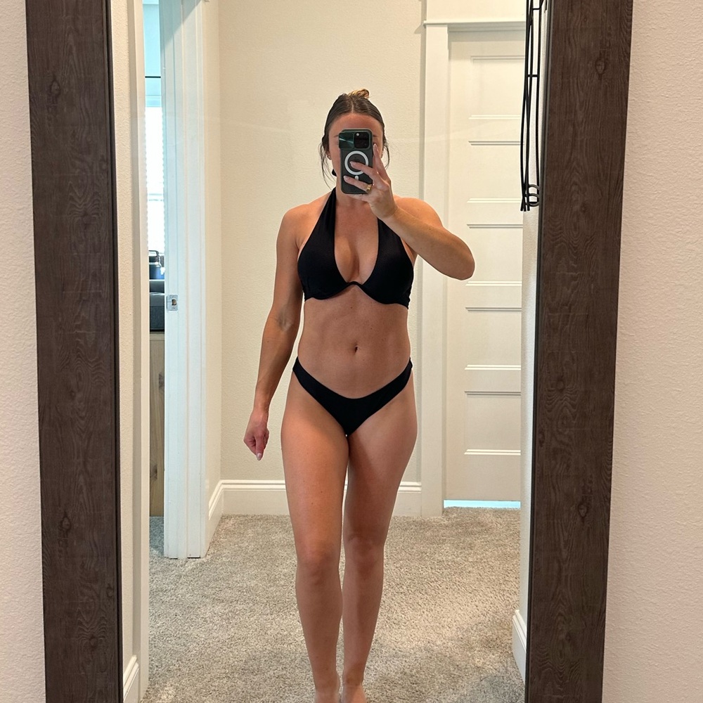 Black, plunging neck, bikini